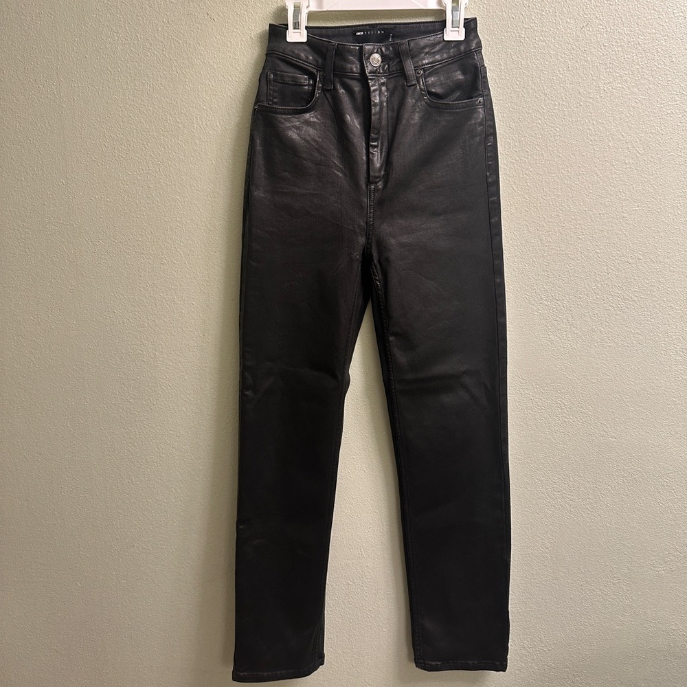ASOS Black Faux Leather Straight Leg Pants Size Small 25/32 - Picture 1 of 7